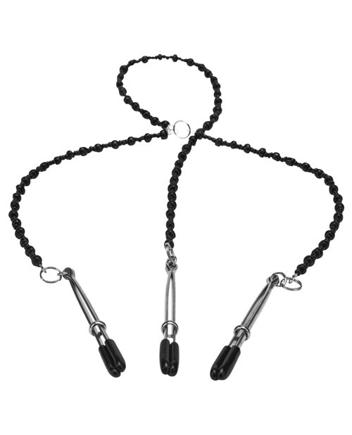 豪華串珠乳頭夾 - 黑色/銀色 Product Image.