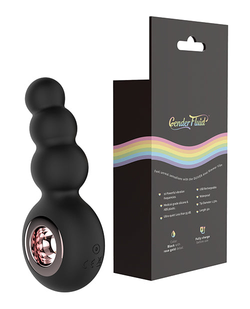 Vibrador de cuentas con anillo anal con carcaj fluido de género - Negro Product Image.