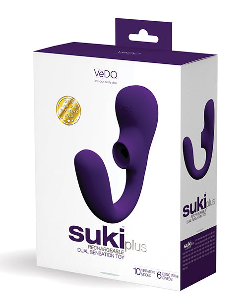 Vedo Suki Plus: Vibrador recargable sónico dual de color morado oscuro Product Image.