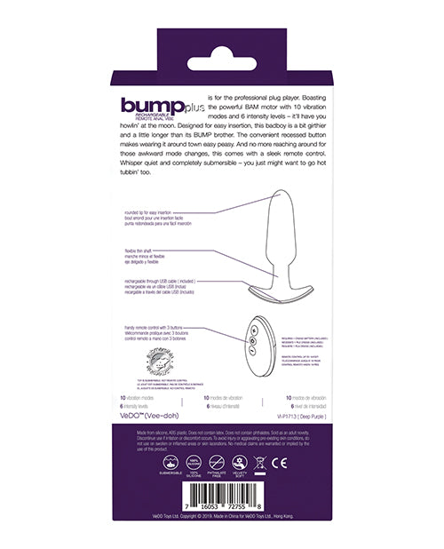 VeDO Bump Plus Remote Control Anal Vibe in Deep Purple Product Image.