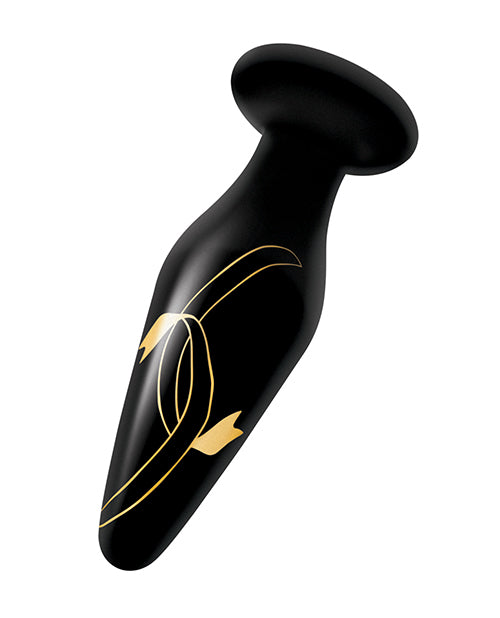 Secret Kisses Luxury Black/Gold Handblown Glass Plug Product Image.