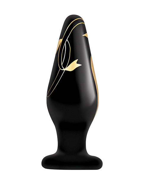 Secret Kisses Black/Gold Handblown Glass Plug - 4.5 inches of Luxurious Pleasure Product Image.