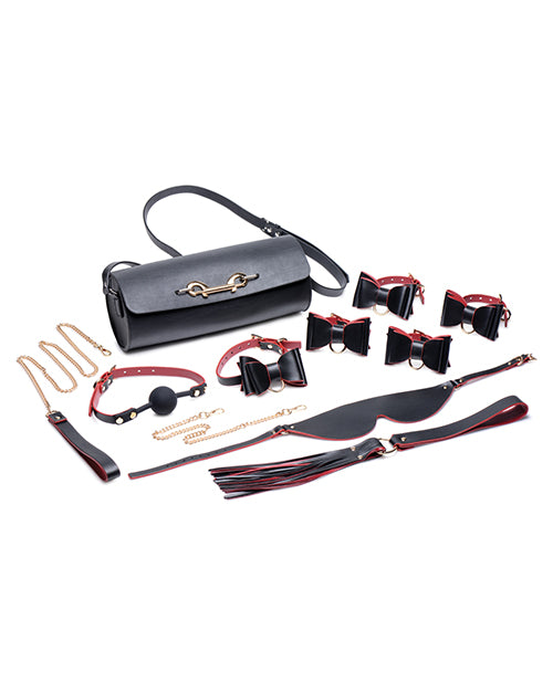 Master Series Set de bondage con lazo negro y rojo: elegante BDSM en movimiento Product Image.