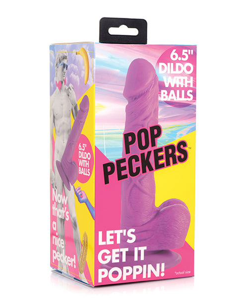 Pop Peckers 6.5" Realistic Dildo with Balls - Vibrant Purple Product Image.