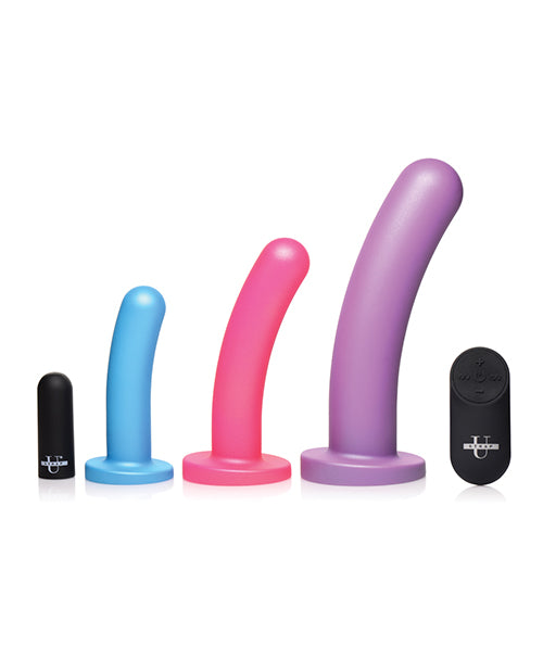 Strap U Triple Peg 28X Vibrating Dildo Set - Versatile Sizes, Vibrant Colours, Powerful Vibrations Product Image.