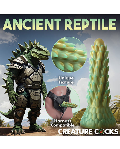 Stegosaurus Spiky Reptile Silicone Dildo - Teal/Gold Delight Product Image.