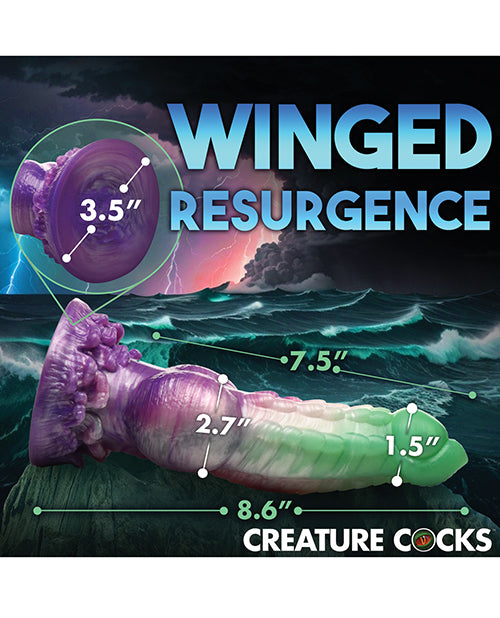 Creature Cocks Aqua Phoenix Consolador de silicona - Jade &amp; Purple Fantasy Pleasure Product Image.