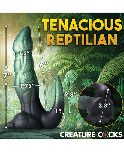 Creature Cocks Dickosaur Dinosaur Silicone Dildo - Black/Teal 🦖🌟🖤💙