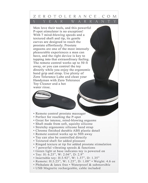 Zero Tolerance Handyman Black: Ultimate P-Spot Stimulator Product Image.