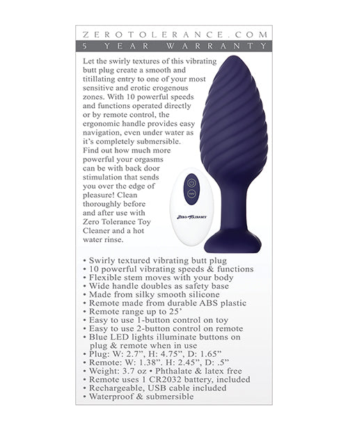 Zero Tolerance Wicked Twister Anal Plug - Purple Product Image.