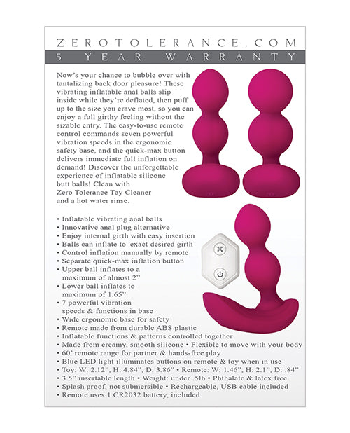 Zero Tolerance Anal Bubble Butt - Burgundy: Inflatable Vibrating Anal Balls Product Image.