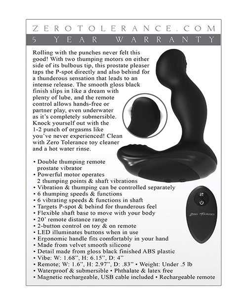 Zero Tolerance The One-Two Punch Prostate Massager in Black Product Image.