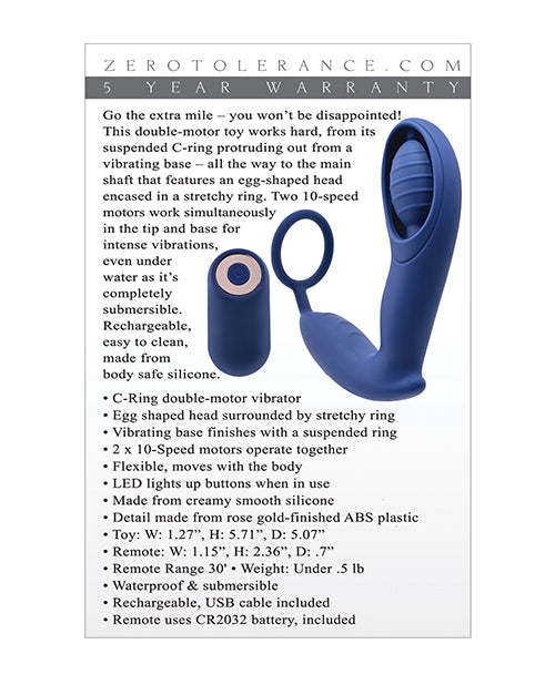 Zero Tolerance Blue Dual-Motor C-Ring Vibrator Product Image.