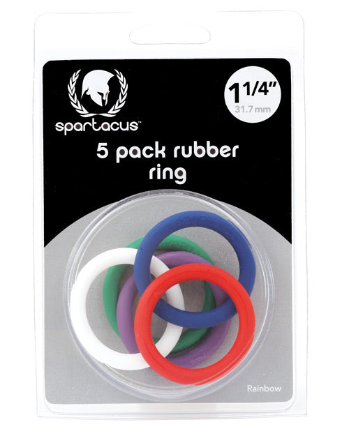 Spartacus Rainbow Juego de anillos de goma para el pene de 1,25" - Paquete de 5 Product Image.