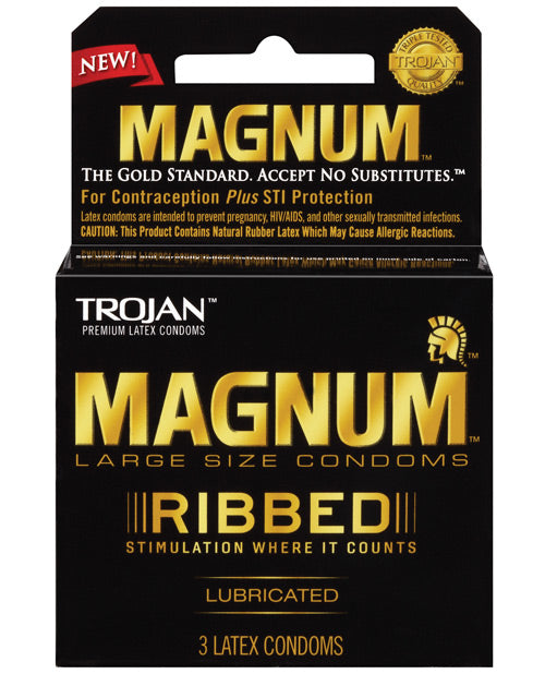 Trojan Magnum Ribbed Condoms - Heightened Stimulation (Box of 3) - featured product image.