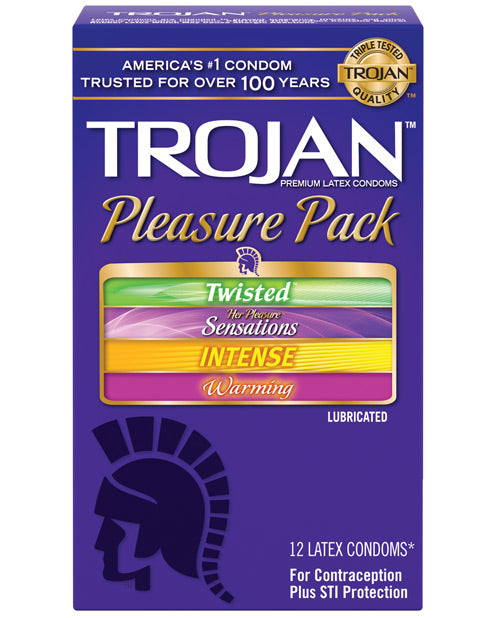 Variedad de paquetes de 12 condones Trojan Pleasure: enciende tu intimidad Product Image.