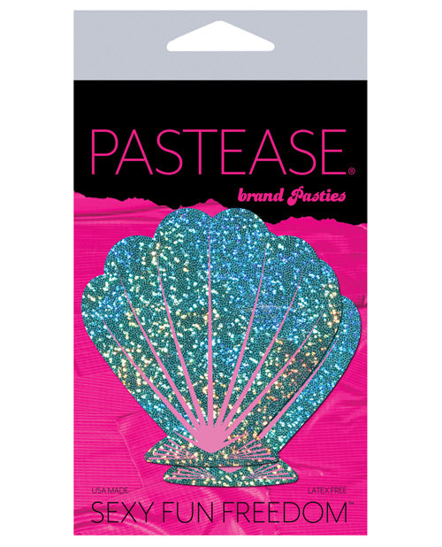 Pastease Premium Glitter Shell Nipple Covers in Seafoam Green & Pink Product Image.