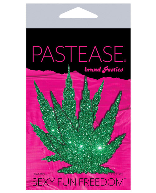 Cubrepezones de hoja de marihuana con purpurina - Verde 🌿 - featured product image.