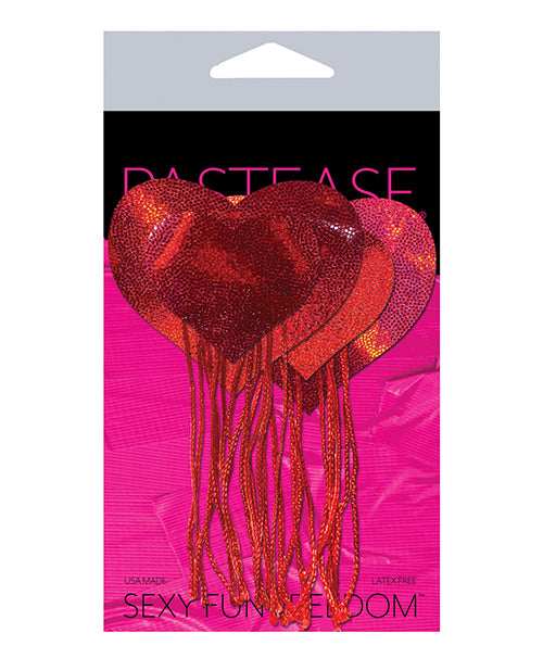 Pastas para pezones con borla de corazón holográfica roja de Pastease Product Image.