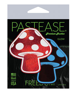Pastease Premium Shiny Glow in the Dark Shroom Nipple Pasties - Red/White