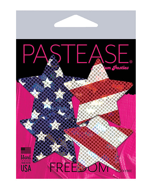 "Handmade Glittering Stars & Stripes Nipple Pasties - Red/White/Blue" - featured product image.
