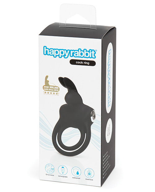 Happy Rabbit 振動兔子陰莖環 - 黑色：增強持久力、強烈陰蒂刺激、多功能振動模式 Product Image.