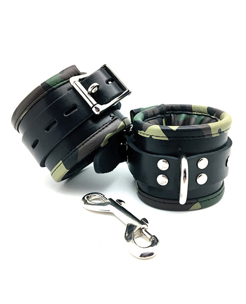 Sensual Sin Leather Ankle Cuffs with Camo Piping - featured product image.