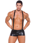 Allure Zeus Wet Look Suspender Shorts - Black