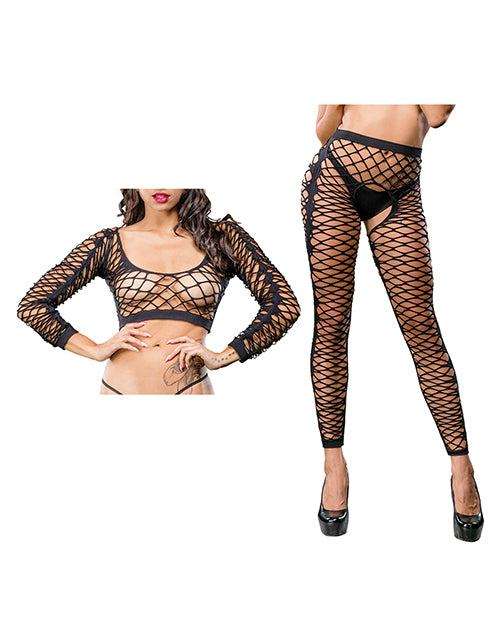 Naughty Girl Turquoise Crotchless Mesh Leggings - featured product image.
