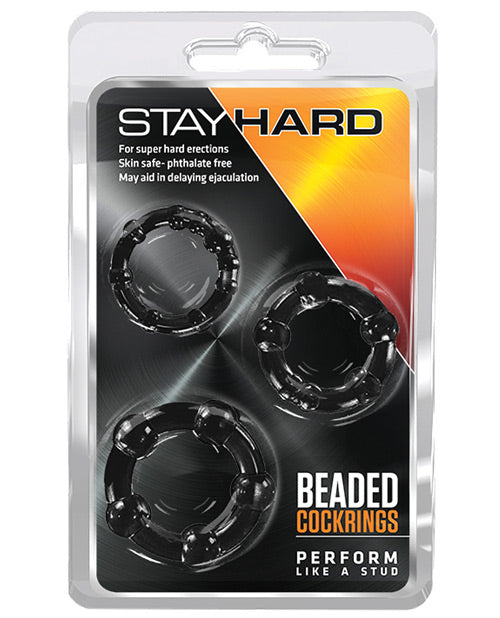 Paquete de 3 anillos para el pene con cuentas Stay Hard de Blush Novelties: mejora íntima definitiva Product Image.