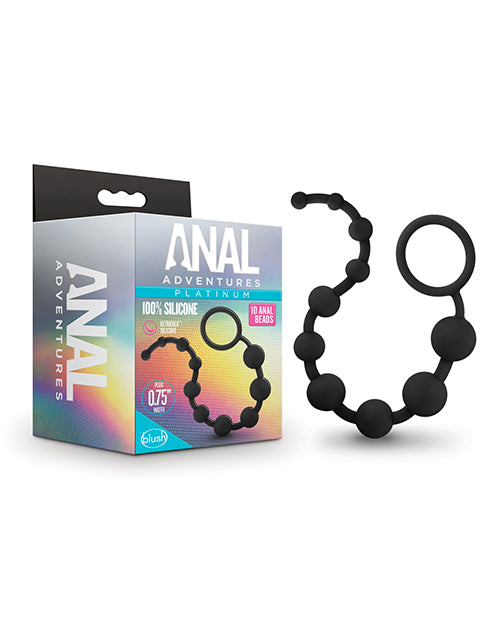 Blush Anal Adventures Platinum Silicone 10 Anal Beads - Black: Progressive Pleasure Product Image.