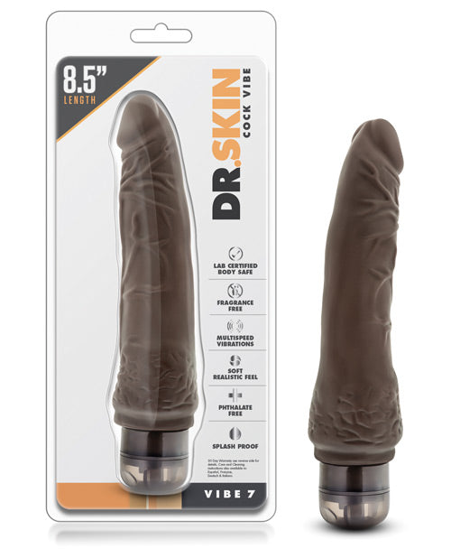 Dr. Skin Vibe 7 - Consolador Vibrador Realista Chocolate de 8.5" Product Image.