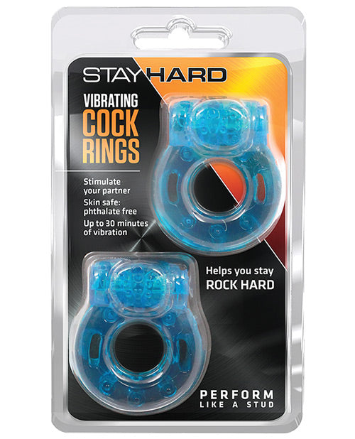 Blush Stay Hard Vibrating Cock Ring 2 Pack - Blue - featured product image.