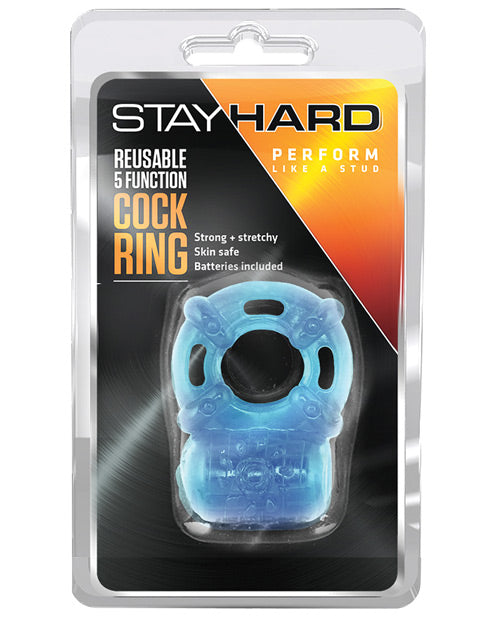 Shop for the Blush Stay Hard Reusable 5 Function Vibrating Cock Ring - Blue at My Ruby Lips