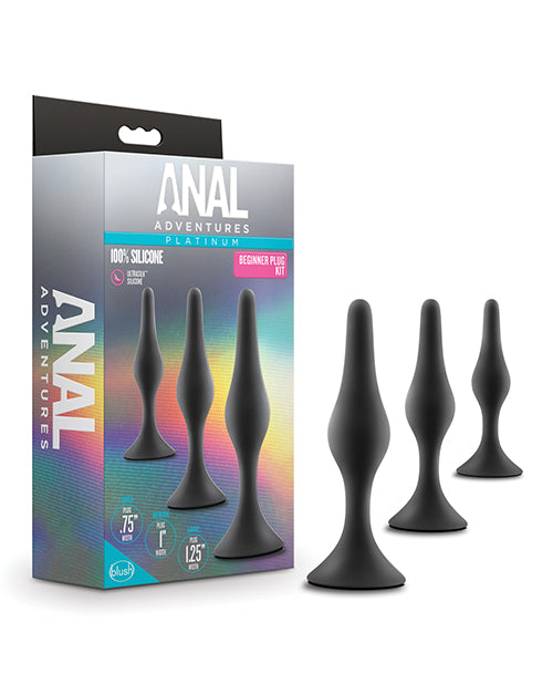 Blush Anal Adventures Silicone Beginner Plug Kit - Black: A Journey of Pleasure - featured product image.