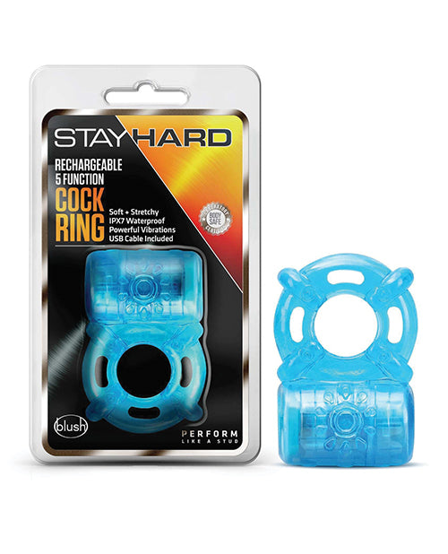 Blush Stay Hard Blue Vibrating Cock Ring - featured product image.
