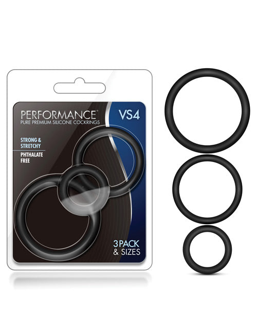 Blush Performance VS4 Black Silicone Cockring Set - featured product image.