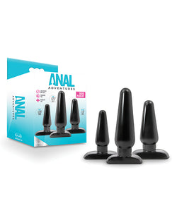 Kit básico de plug anal Blush Anal Adventures en negro: el set de exploración anal esencial para el buscador de placer