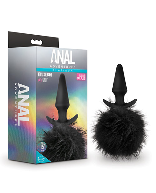 Blush Platinum Rabbit Tail Plug in Black - Embrace Pleasure with Elegance Product Image.