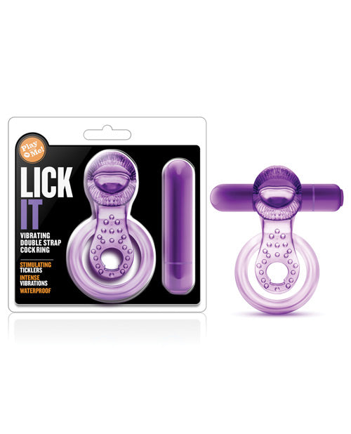 Blush Play with Me Lick it Vibrating Double Strap Cockring - Purple - featured product image.