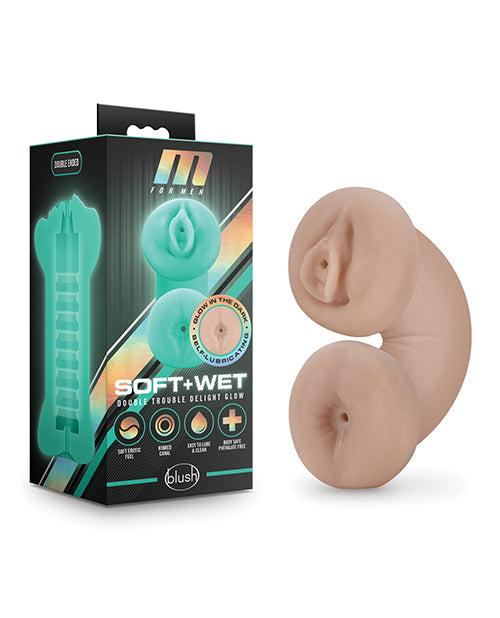 Blush M para hombre Soft and Wet Double Trouble Stroker que brilla en la oscuridad - featured product image.