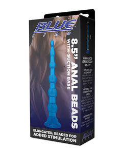 Blue Line C & B 8.5" Anal Beads with Suction - Jelly Blue