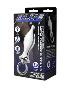 Blue Line Luxury Stainless Steel Bling Butt Plug with Loop Handle