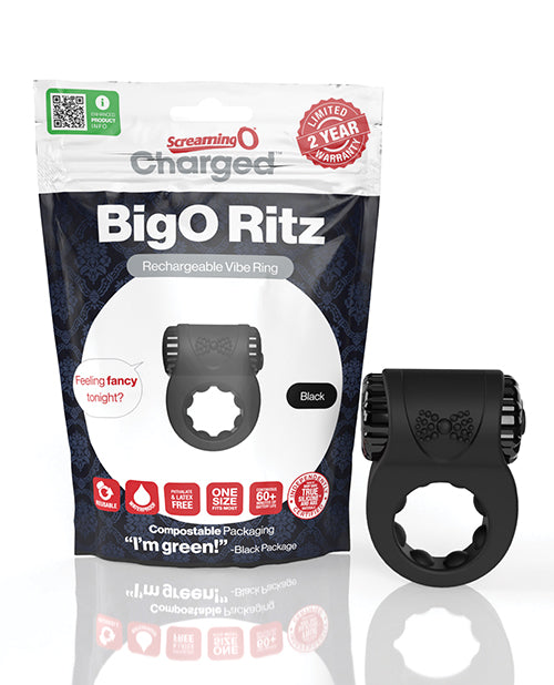 Screaming O Charged Big O Ritz - Anillo vibrador recargable negro Product Image.
