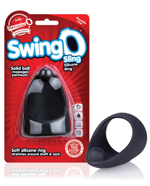 SwingO Sling Silicone Cock Ring with Perineum Massage - Black - featured product image.