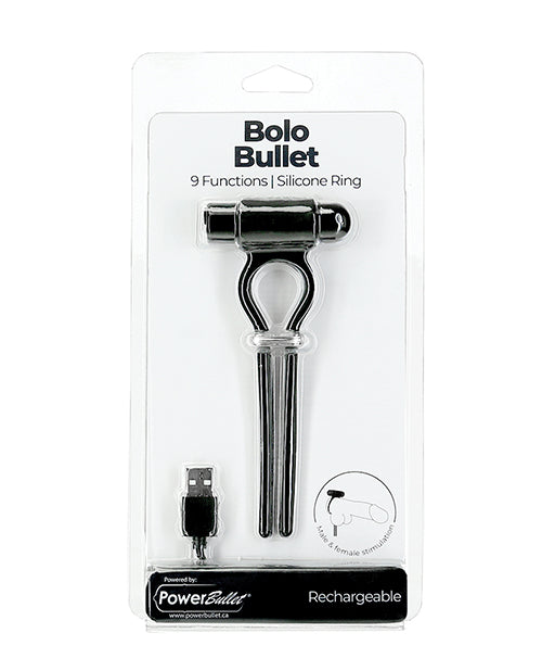 PowerBullet Bolo Bullet Cock Tie - Black: Vibrating Pleasure & Perfect Fit Product Image.