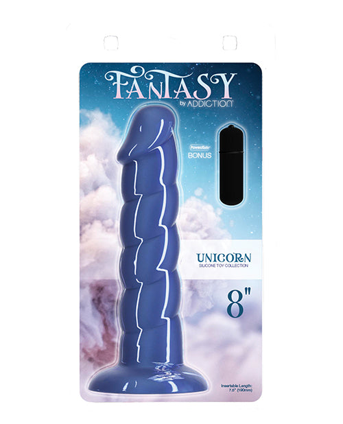 Fantasy Addiction Consolador Unicornio de 8" - Azul con Base de Ventosa - featured product image.
