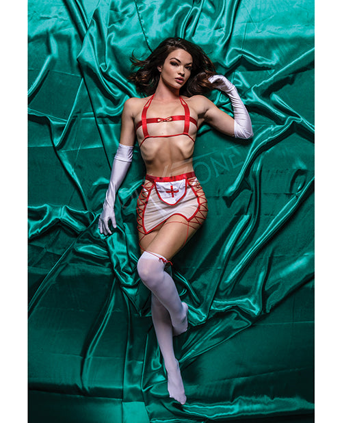 Juego de rol de enfermera traviesa Sultry Nights - Rojo/Blanco - 5 piezas - Tamaño M/L - featured product image.