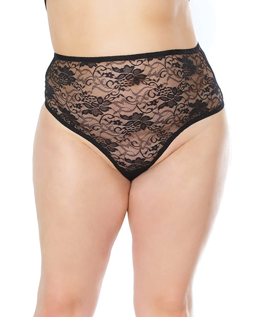 Coquette Stretch Lace High Waist Thong - Black OS/XL - featured product image.
