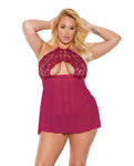 Raspberry Halter Babydoll & Thong Set